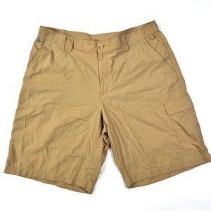 Columbia PFG Fishing Shorts Mens Size 36 Beige Cargo Polyester Hiking 10" Inseam